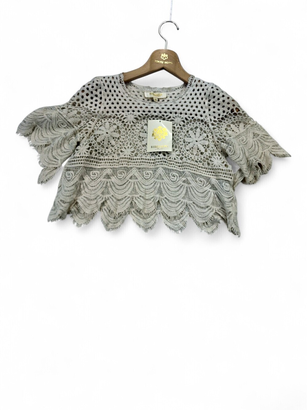 Rebellion Lace Crochet Crop Top XS NWT 100% Cotton Scalloped